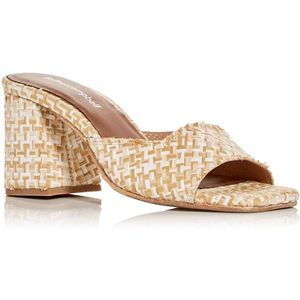 Jeffrey Campbell Womens Melange Tan Woven Raffia Block Heel Sandals NWT